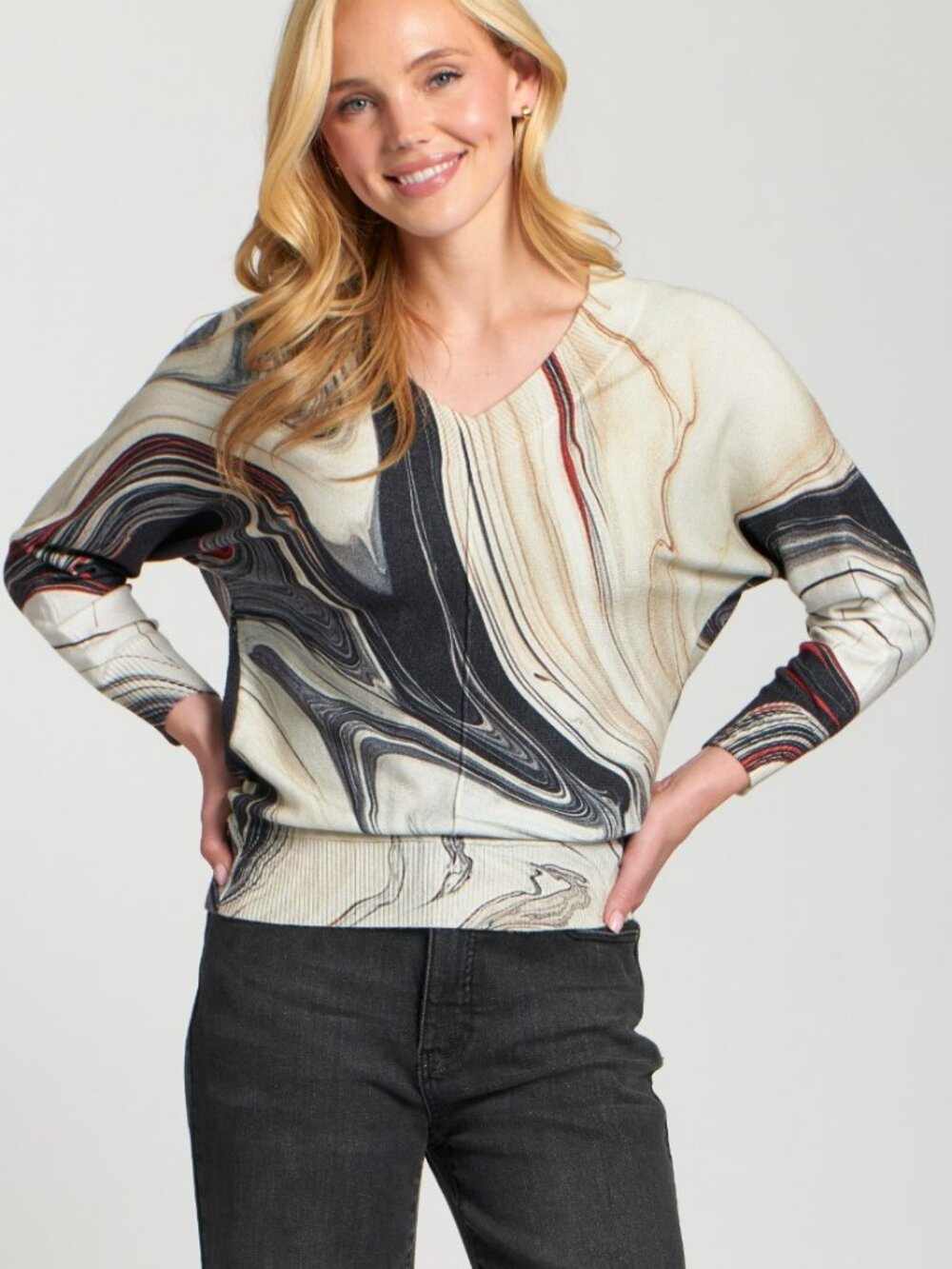 NWT APNY Sunset Marble Printed V-Neck Pullover